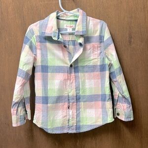 Cat & Jack toddler boy size 4T,pastel plaid Longsleeve button up with pocket,EUC